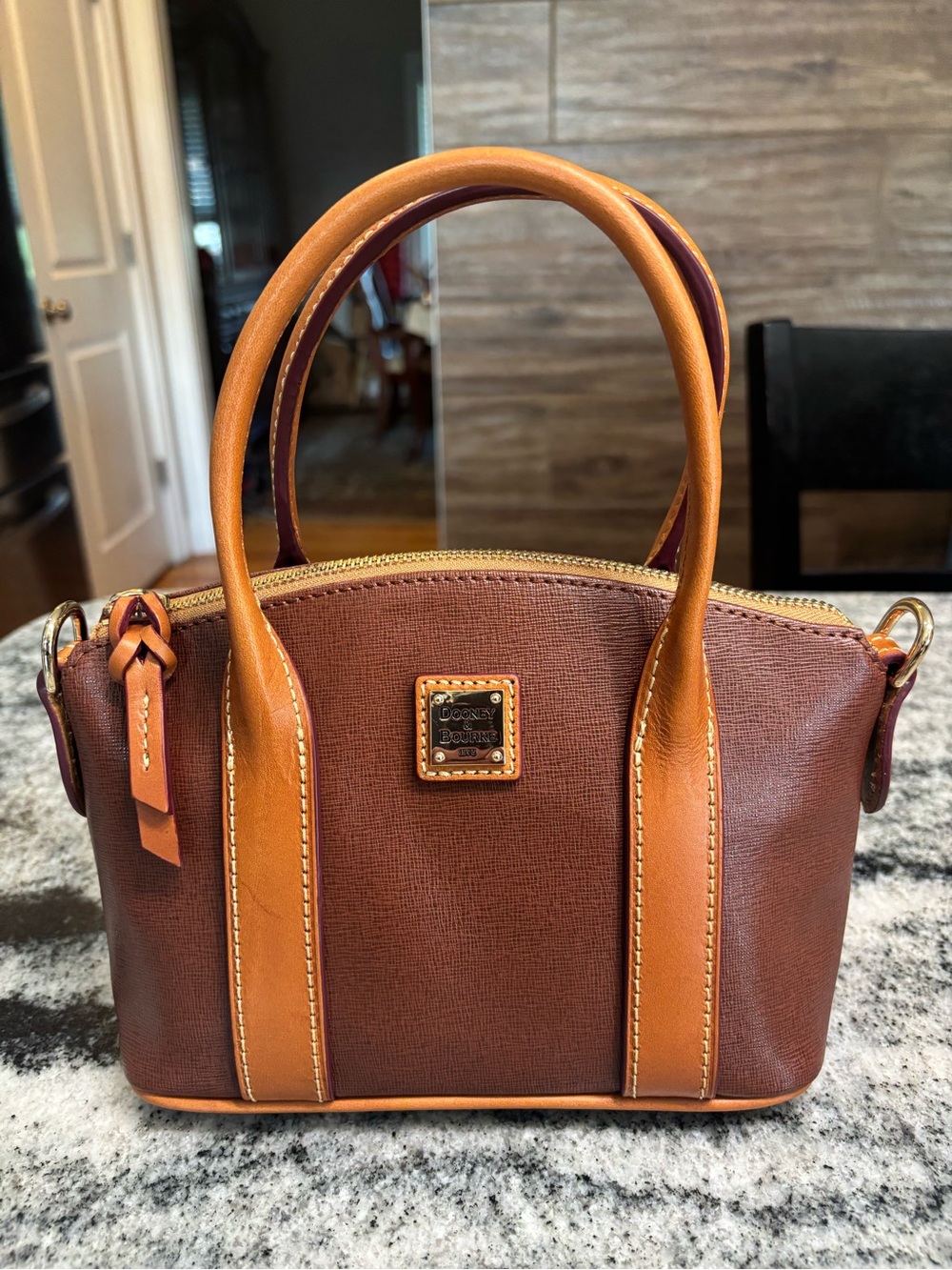 Dooney & Bourke Small Madeline Saffiano Leather Mini Crossbody Satchel in Amber